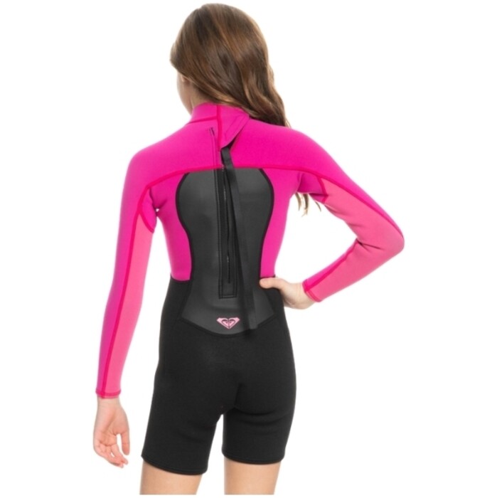 2024 Roxy Girls Prologue 2/2mm Long Sleeve Back Zip Shorty Wetsuit ERGW403025 - Festival Fuchsia